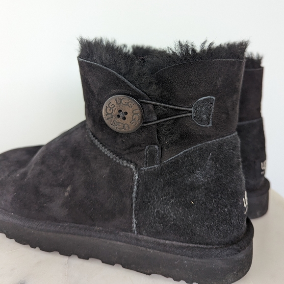 UGG Women's Black Mini Bailey Button II Boots - Picture 6 of 10